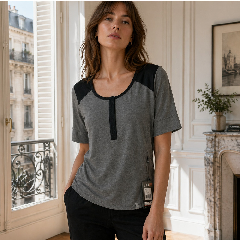 5.11 Tactical Willow Henley Training Top Gray Black S NWT